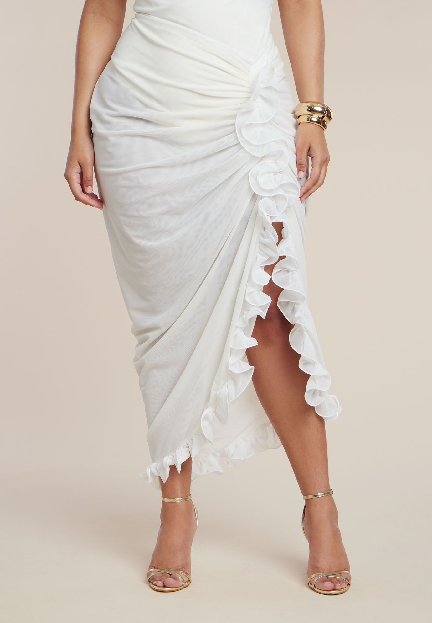 PatBO x ELOQUII Ruffled Sheer Mesh Skirt image number 2