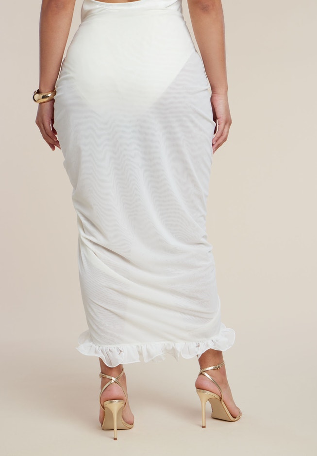 PatBO x ELOQUII Ruffled Sheer Mesh Skirt image number 3
