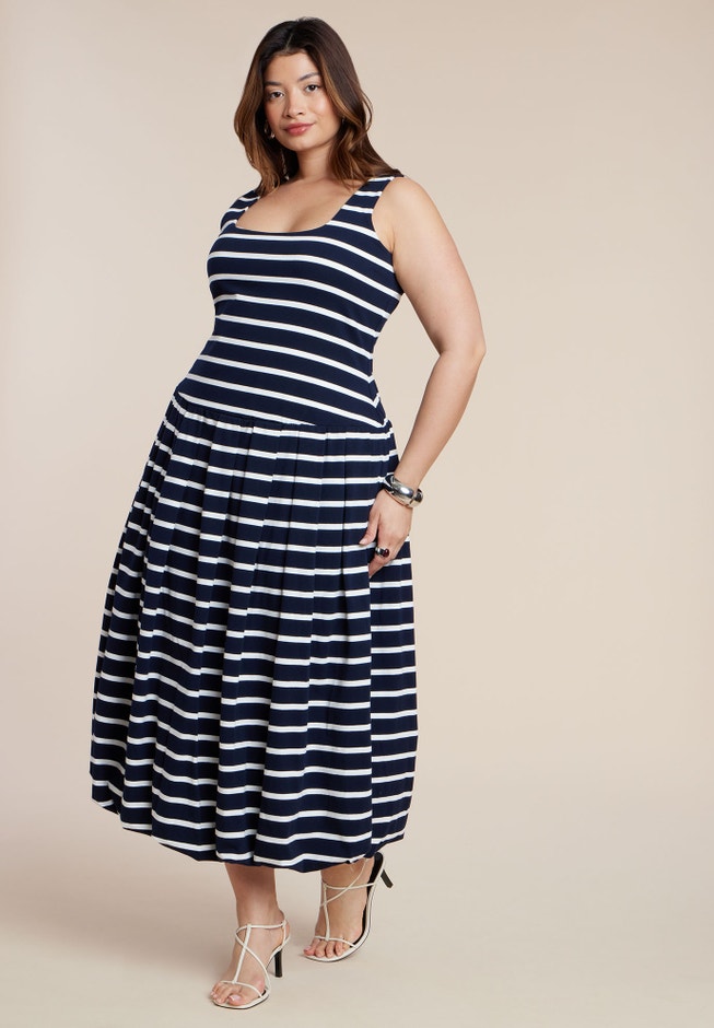 Striped Drop-Waist Bubble Maxi Dress image number 1