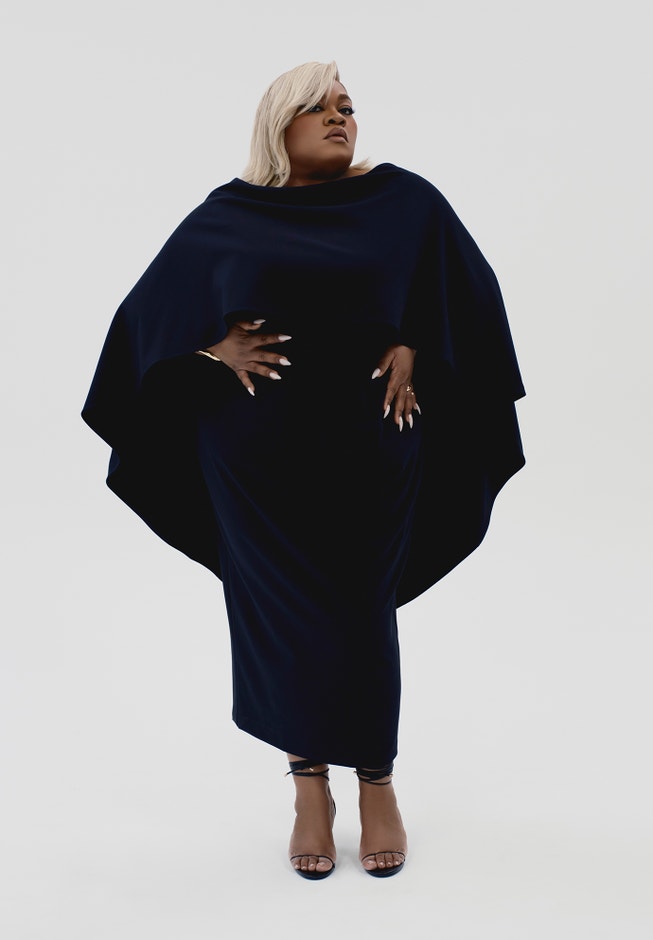 Structured Cape Midi Dress image number 4