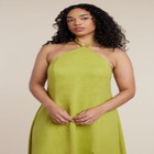 Bead Detail Linen Halter Midi Dress image number null