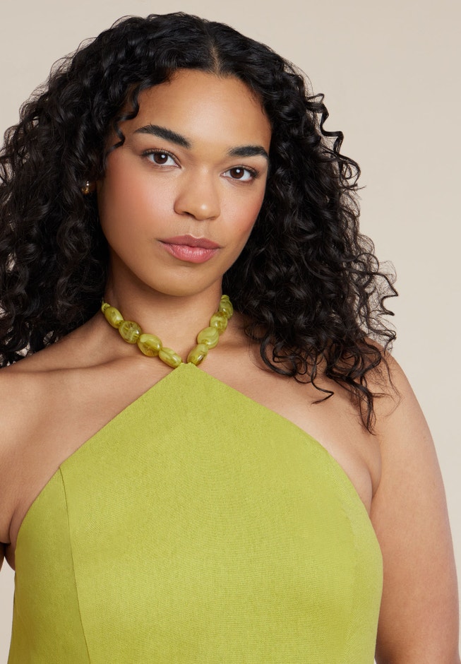 Bead Detail Linen Halter Midi Dress image number 3