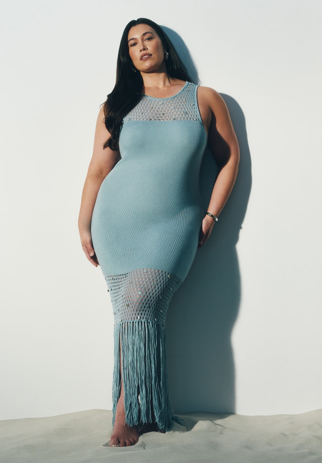 Shell Embellished Sweater Maxi Dress | ELOQUII Shell Embellished Sweater Maxi Dress | ELOQUII