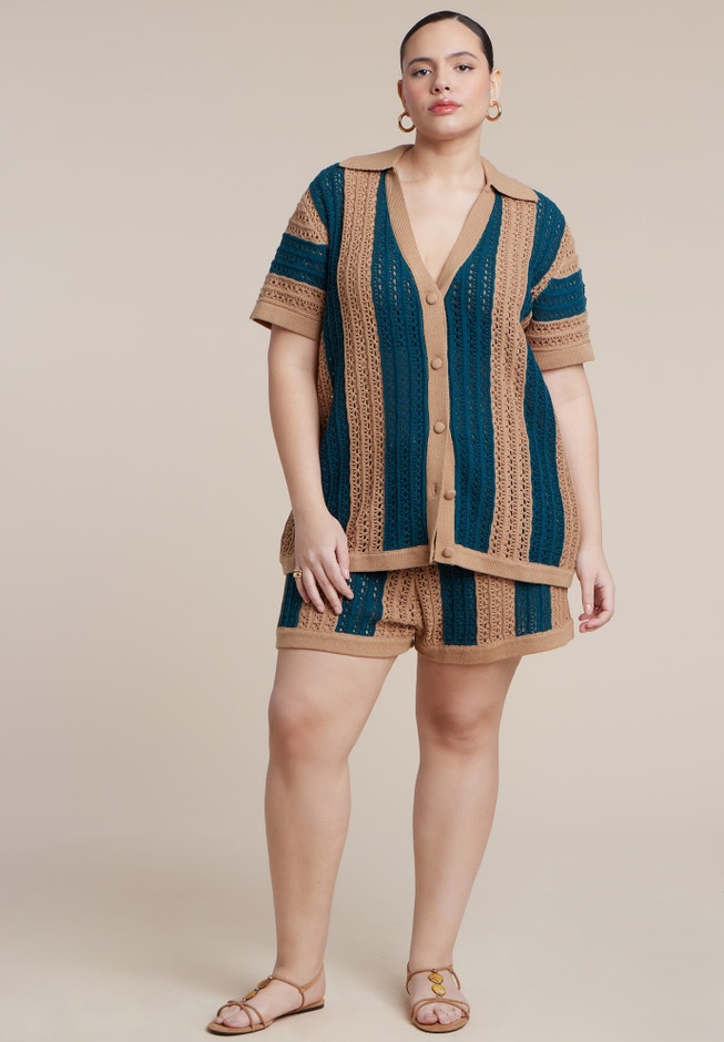 Oversized Crochet Button Up Top image number 2