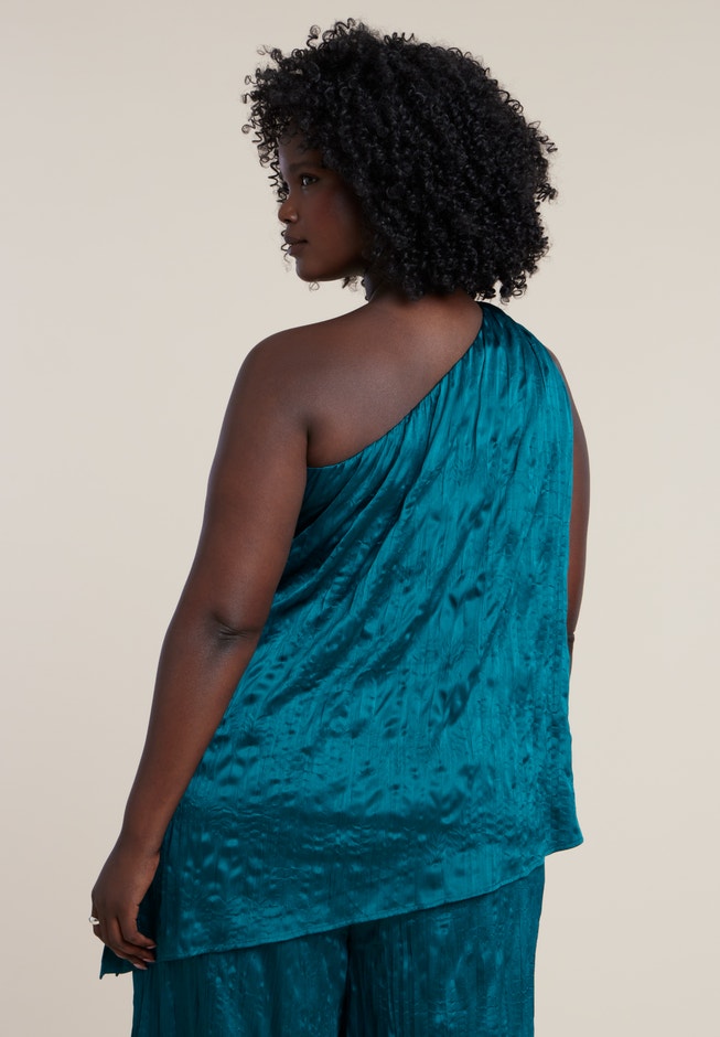 Knotted Asymmetric Crinkle Satin Top image number 2