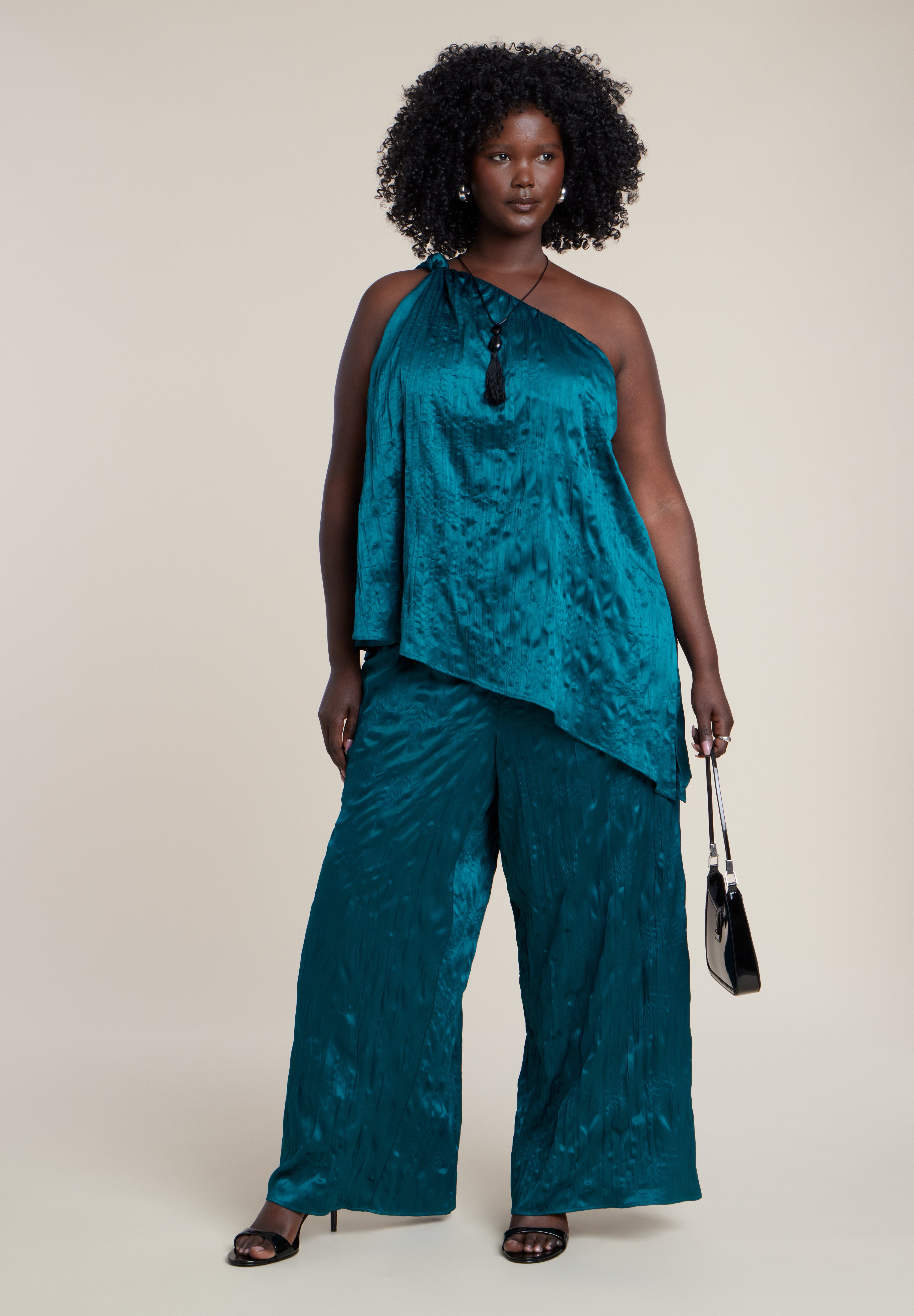 Knotted Asymmetric Crinkle Satin Top image number 3