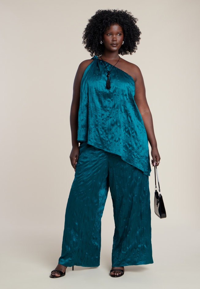 Knotted Asymmetric Crinkle Satin Top image number 3