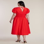 V Neck Flared Poplin Midi Dress image number null