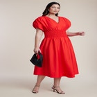 V Neck Flared Poplin Midi Dress image number null