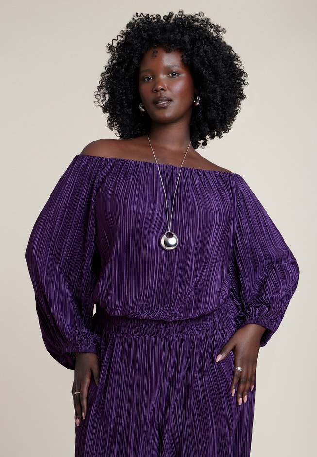 Off The Shoulder Plisse Jumpsuit image number 2