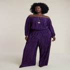 Off The Shoulder Plisse Jumpsuit image number null