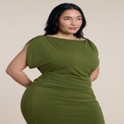 Shoulder Knot Knit Midi Dress image number null
