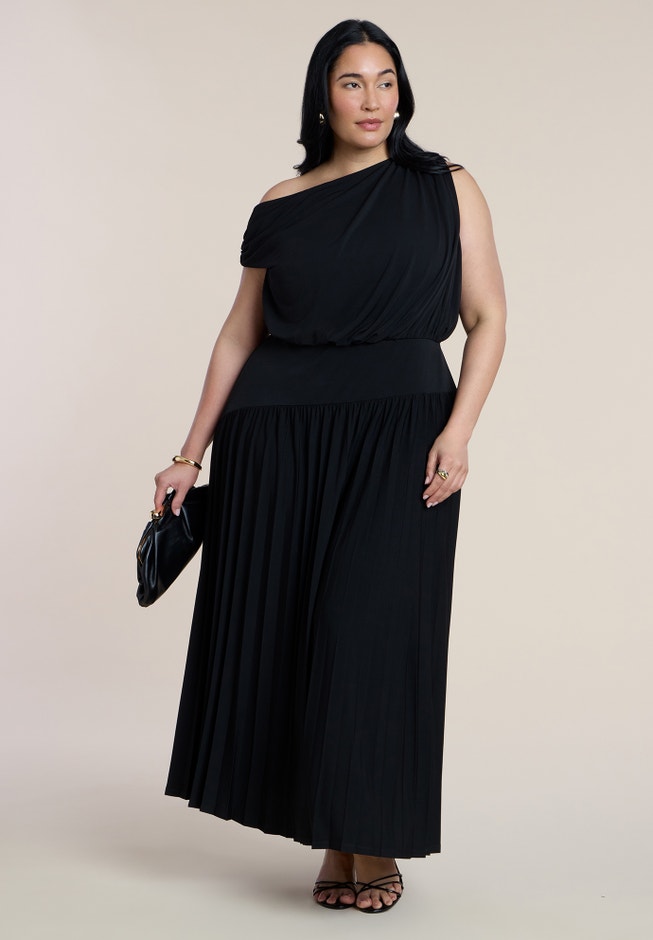 plus size one shoulder maxi dress Plus Size Burgundy Formal Satin One Shoulder Long Sleeve Sweep Maxi Dresses
