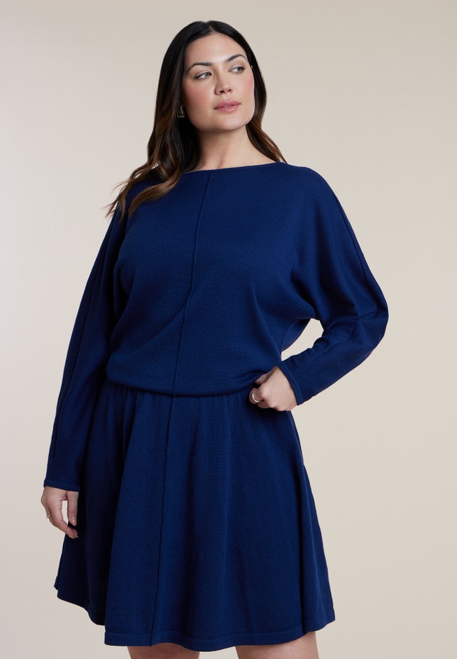Elastic Waist Sweater Mini Dress image number 2