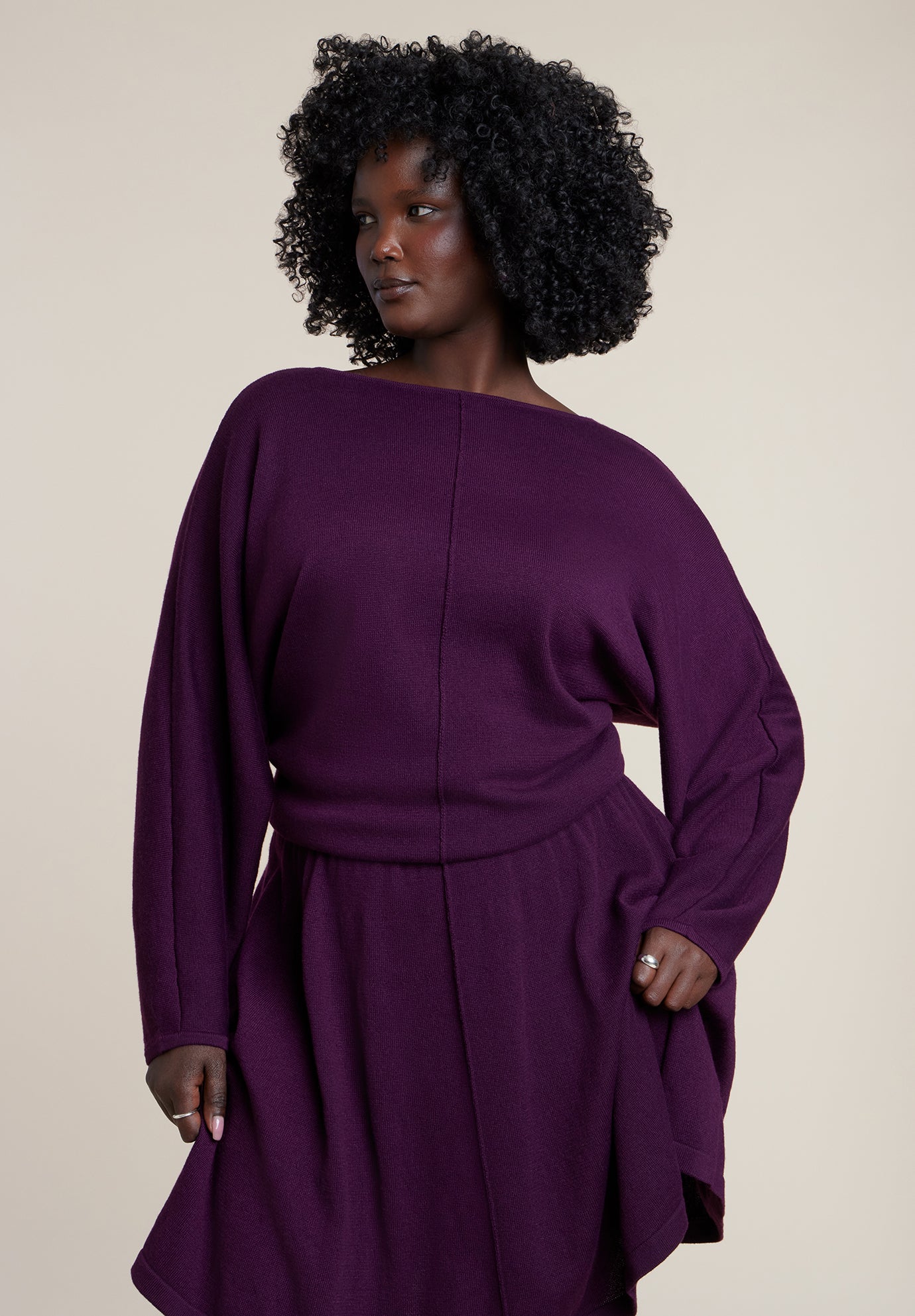 Elastic Waist Sweater Mini Dress image number 3