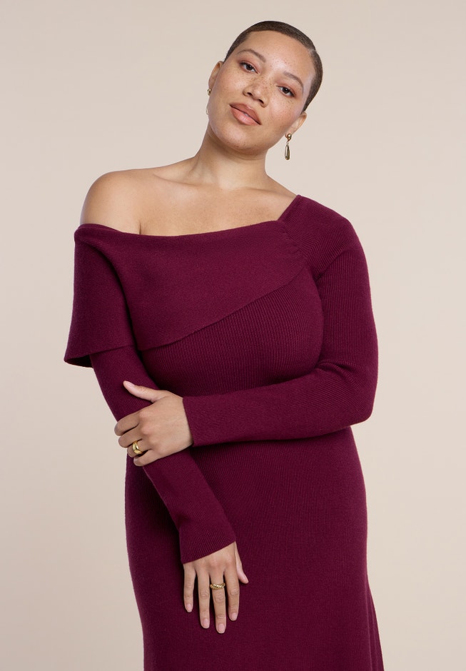Off The Shoulder Sweater Midi Dress image number 2