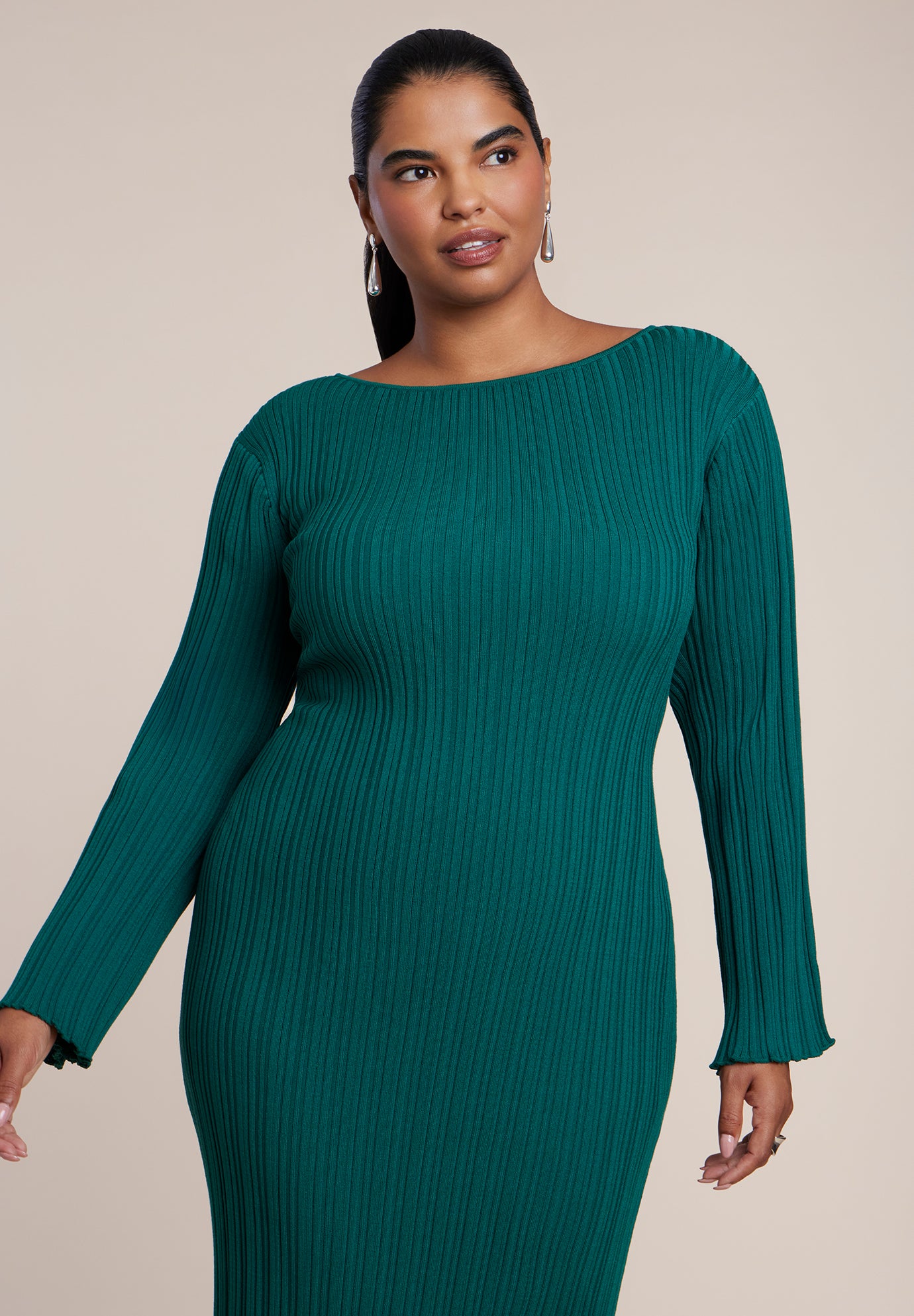 Lettuce Hem Ribbed Sweater Maxi Dress image number 2