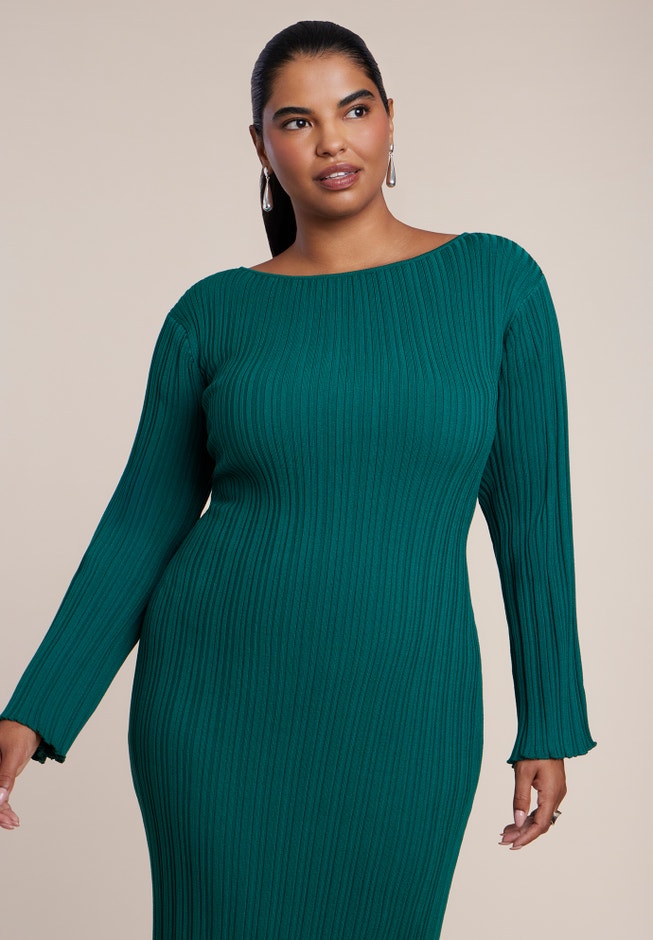 Lettuce Hem Ribbed Sweater Maxi Dress image number 2