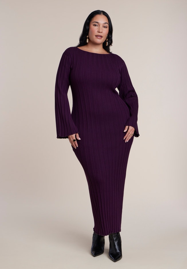 Lettuce Hem Ribbed Sweater Maxi Dress image number 1
