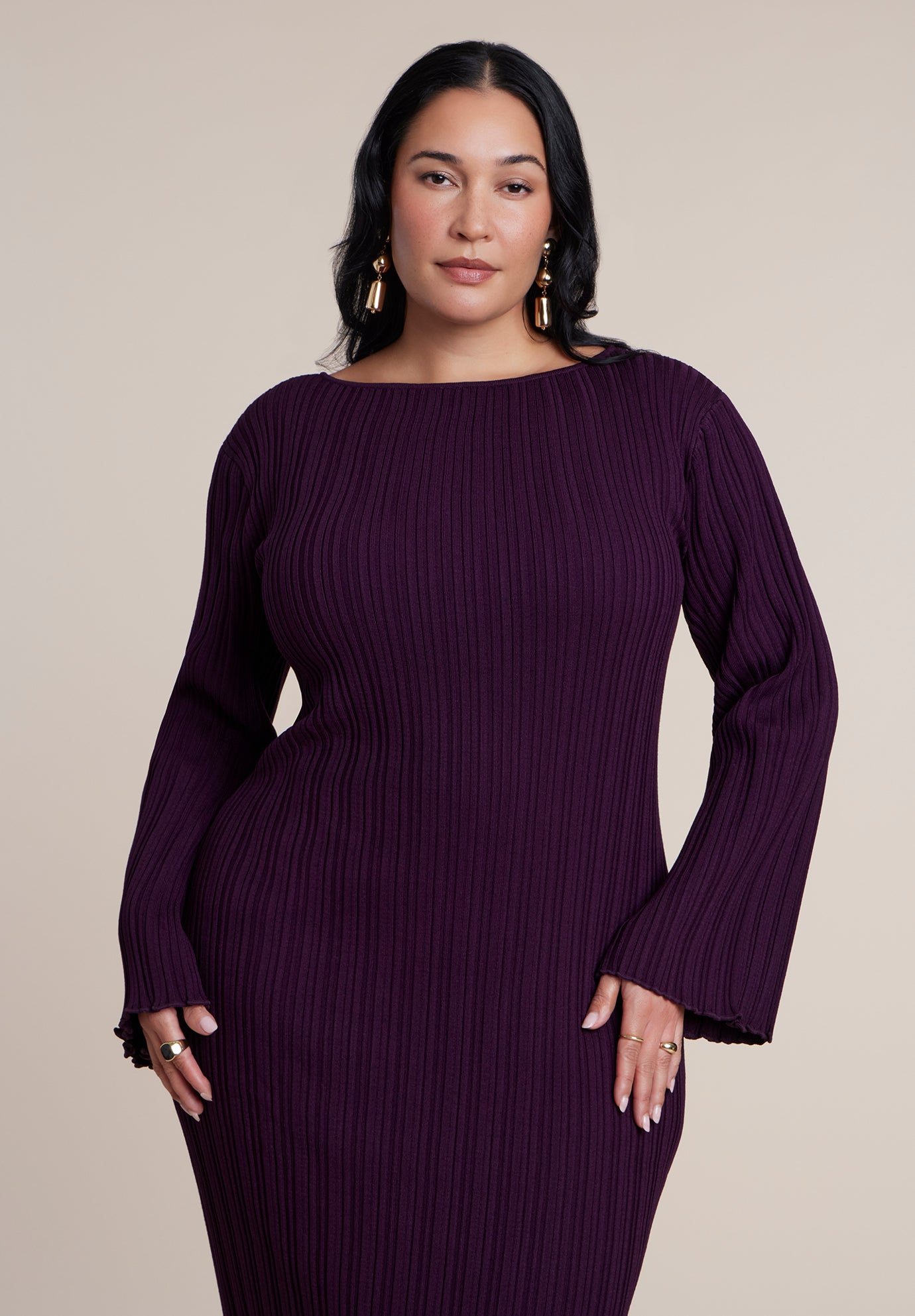 Lettuce Hem Ribbed Sweater Maxi Dress image number 3