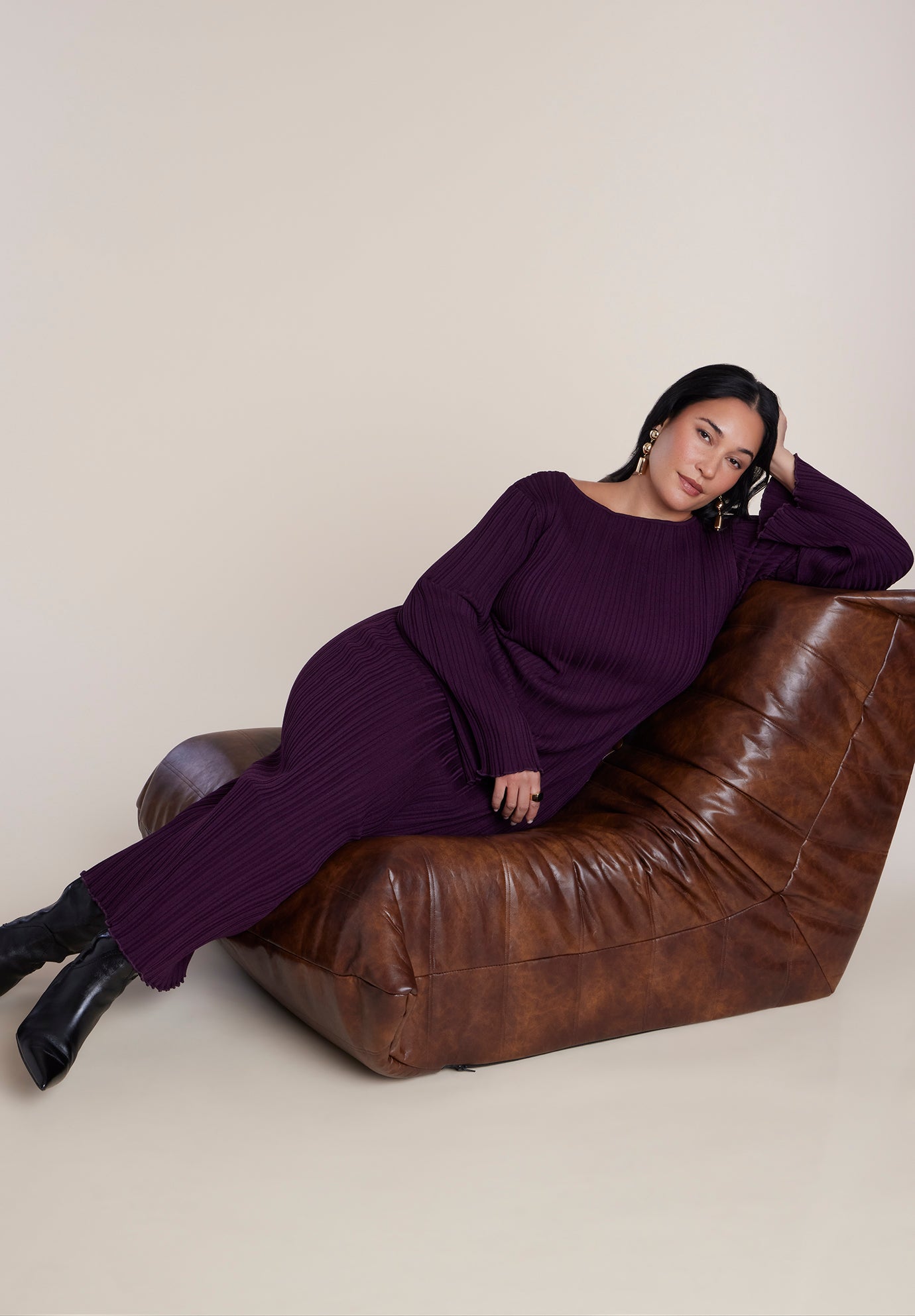 Lettuce Hem Ribbed Sweater Maxi Dress image number 4