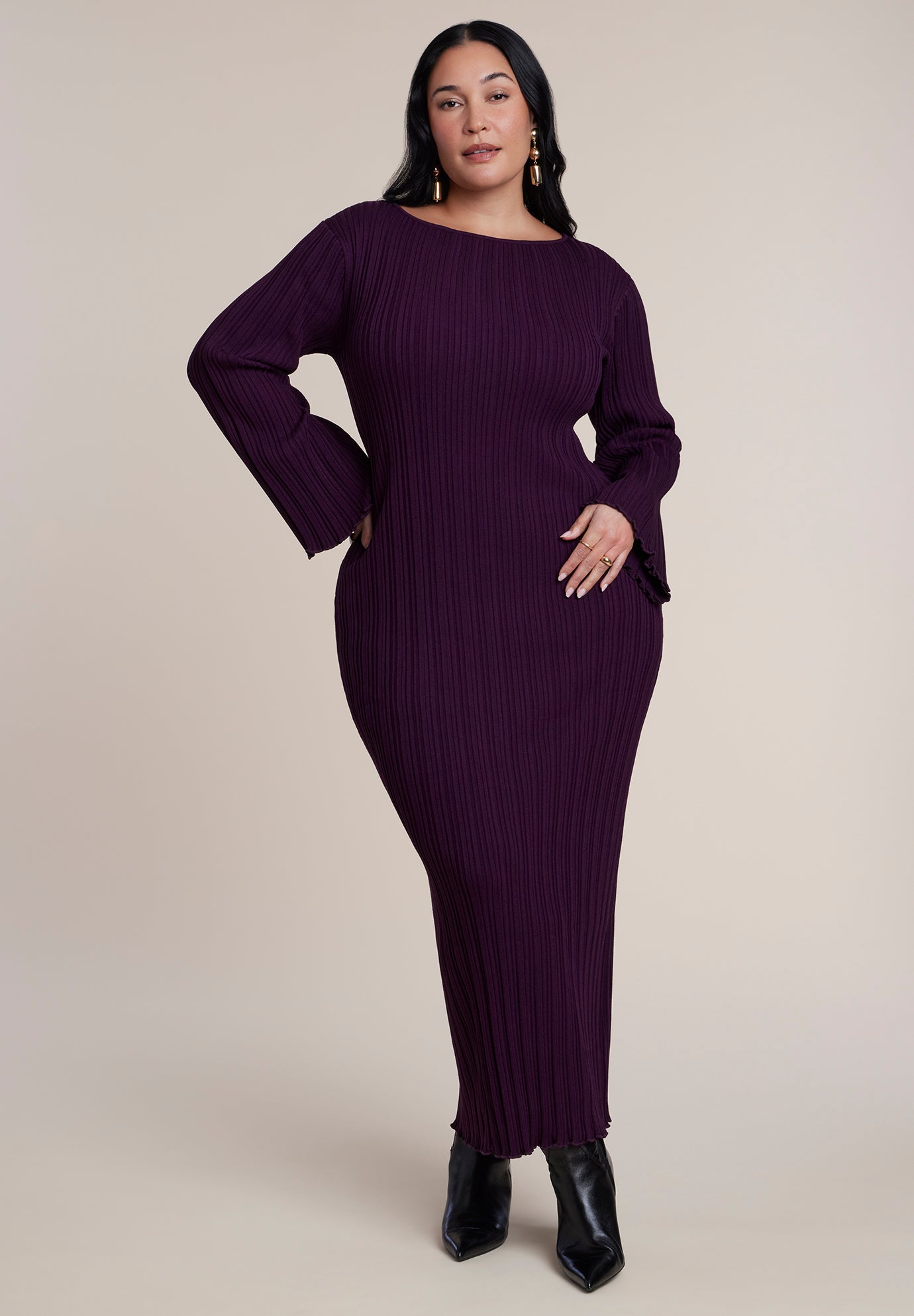 Lettuce Hem Ribbed Sweater Maxi Dress