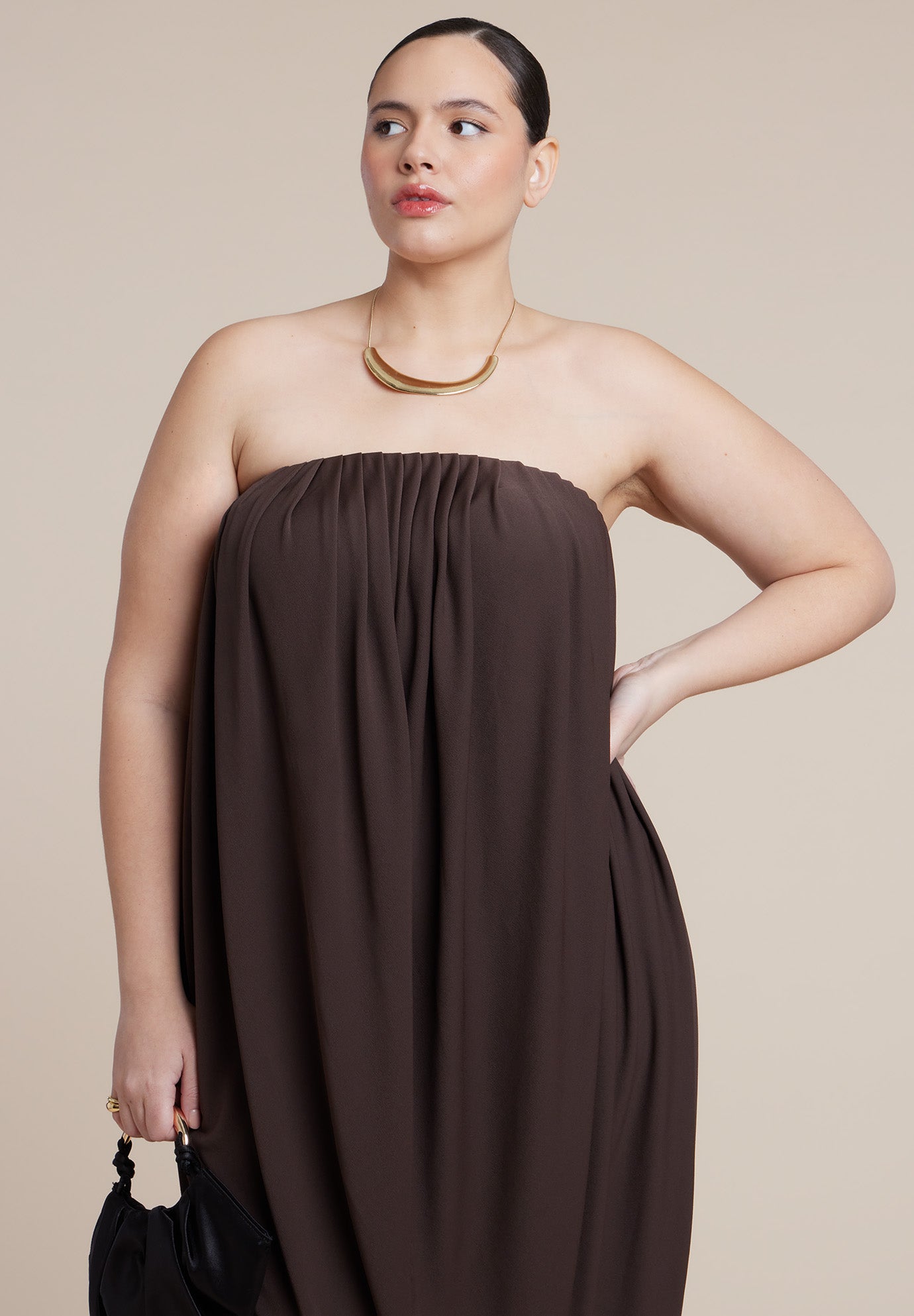 Strapless Draped Midi Dress image number 1