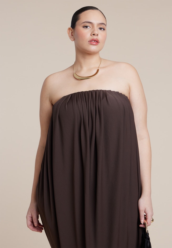 Strapless Draped Midi Dress image number 2