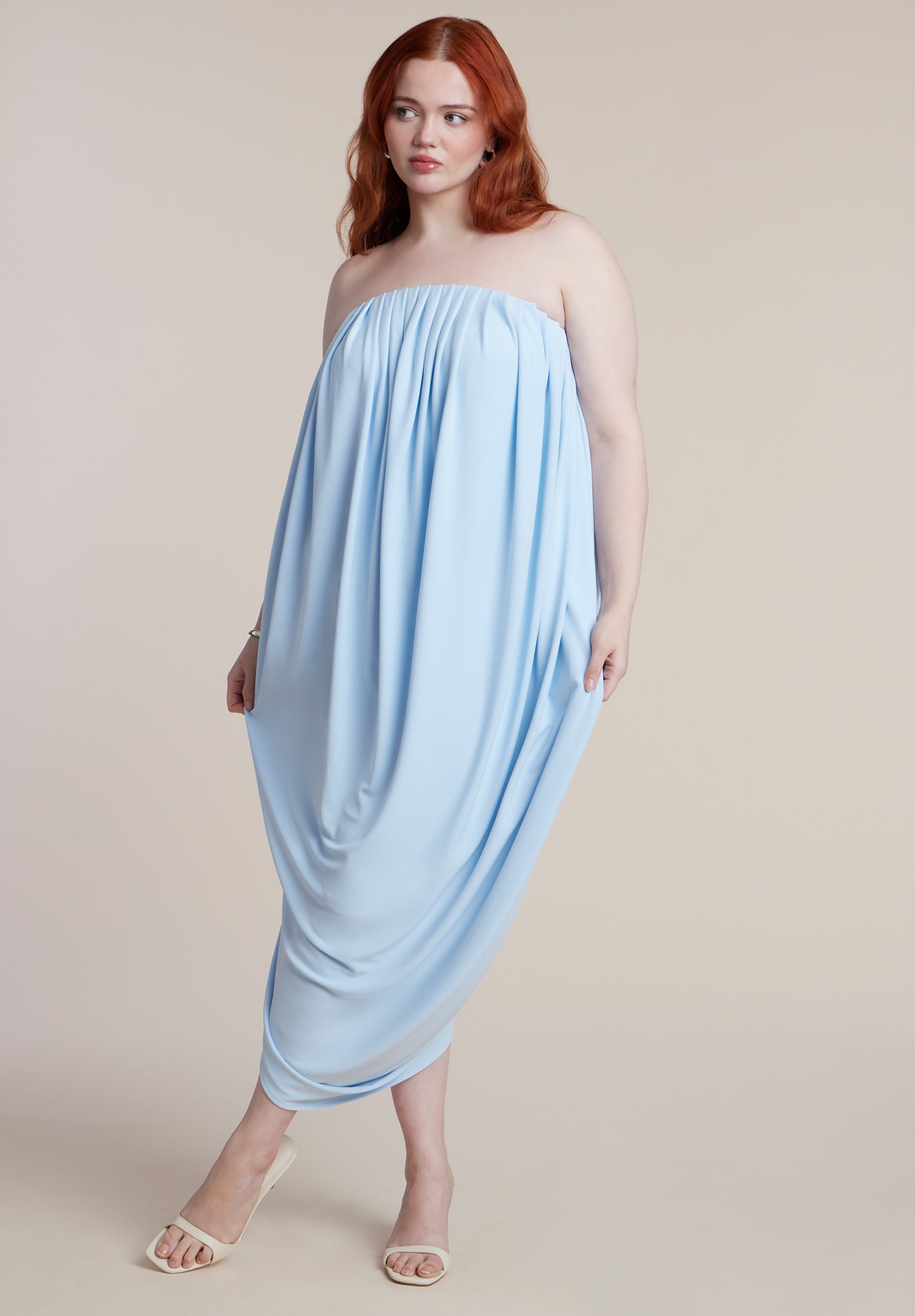 Strapless Draped Midi Dress image number 0
