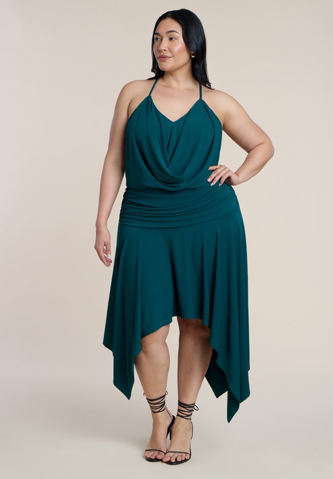 hemming jersey dress Jersey-Knit Ruched Midi Dress with Asymmetric Hem