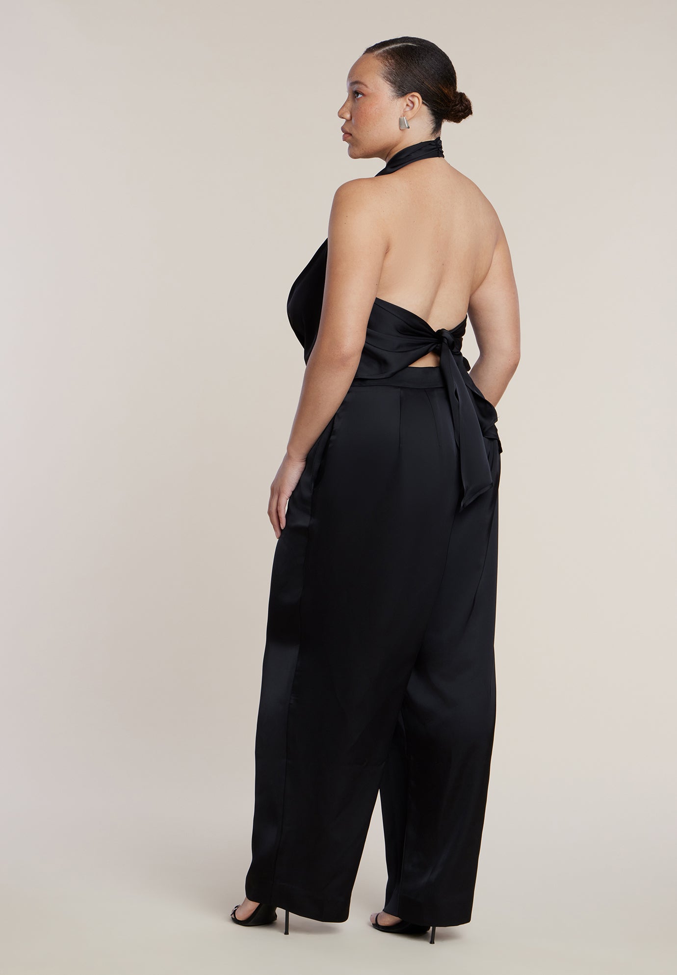 Halter Cowl Neck Satin Jumpsuit image number 1