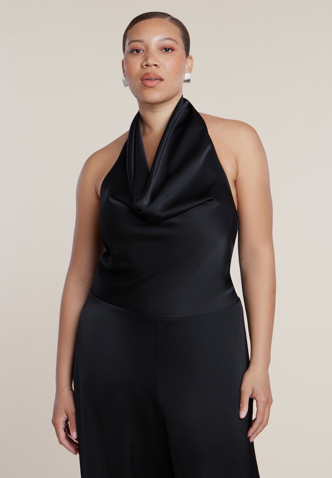 Halter Cowl Neck Satin Jumpsuit image number 3