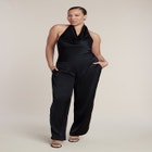 Halter Cowl Neck Satin Jumpsuit image number null