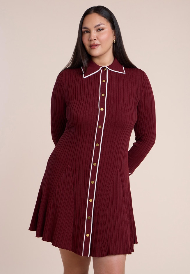Tipping Detail Collared Sweater Mini Dress image number 2