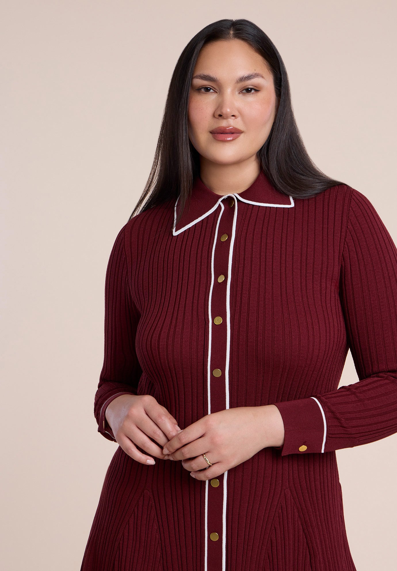 Tipping Detail Collared Sweater Mini Dress image number 3