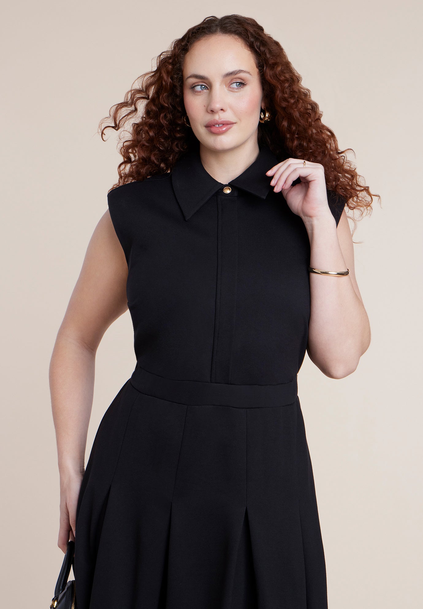 Ponte Sleeveless Midi Shirt Dress image number 2