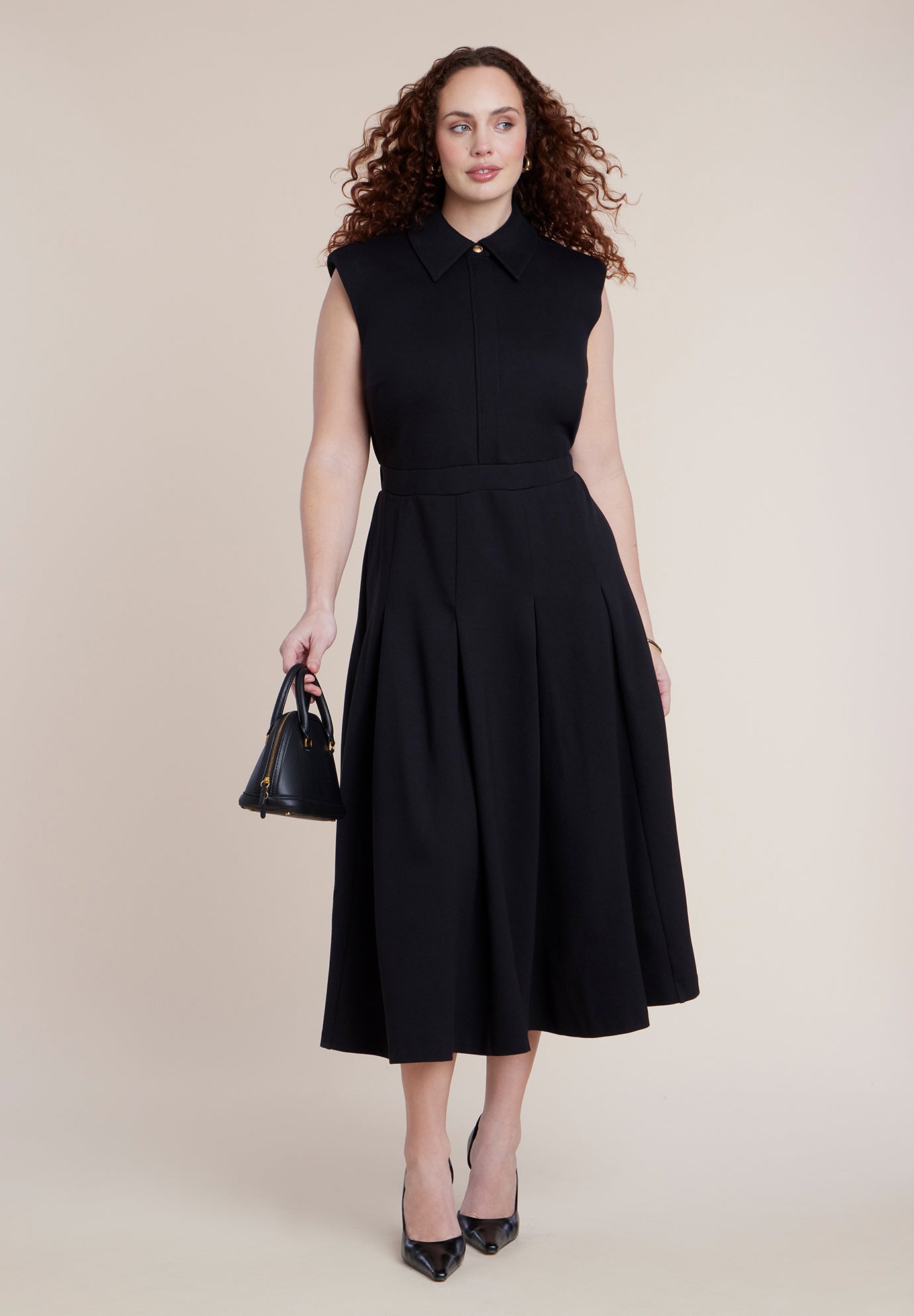 Ponte Sleeveless Midi Shirt Dress image number 0