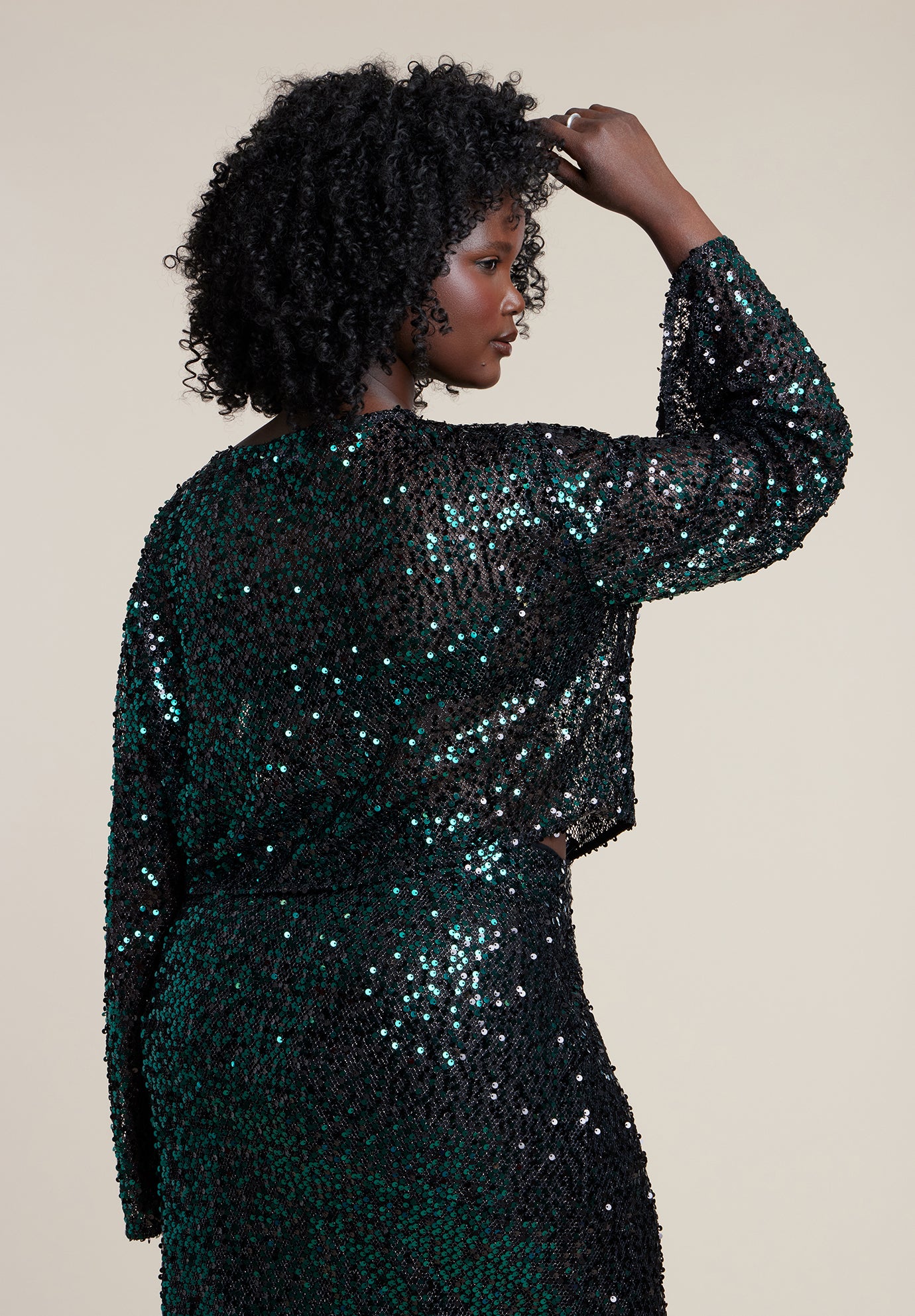 Boat Neck Sequin Crop Top image number 1