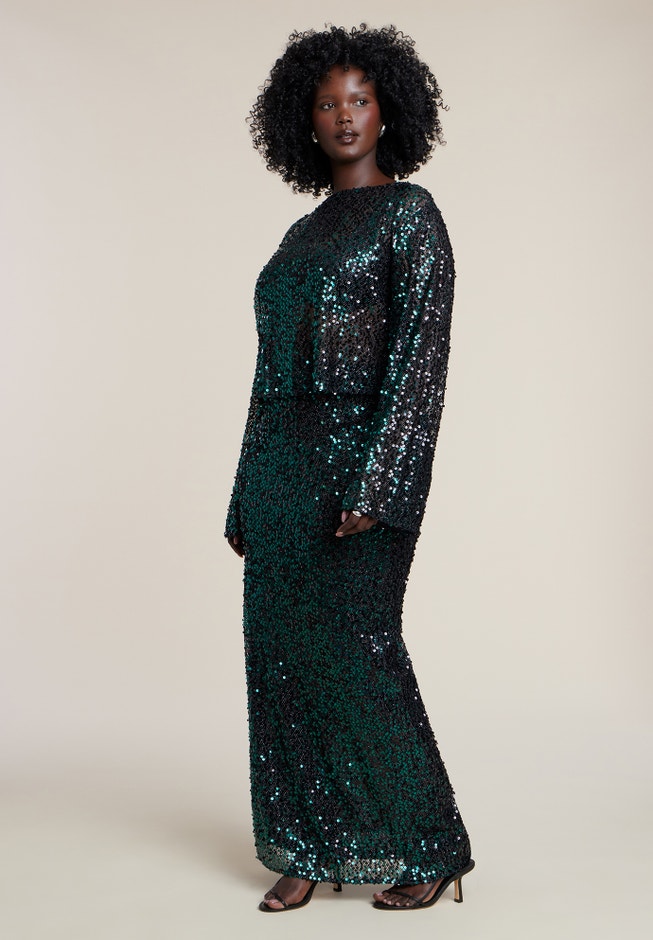 Boat Neck Sequin Crop Top image number 3