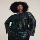 Boat Neck Sequin Crop Top image number null