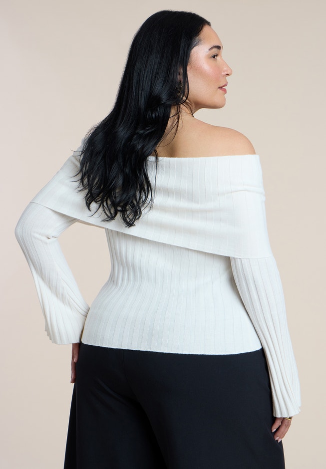 Off The Shoulder Ribbed Sweater image number 1