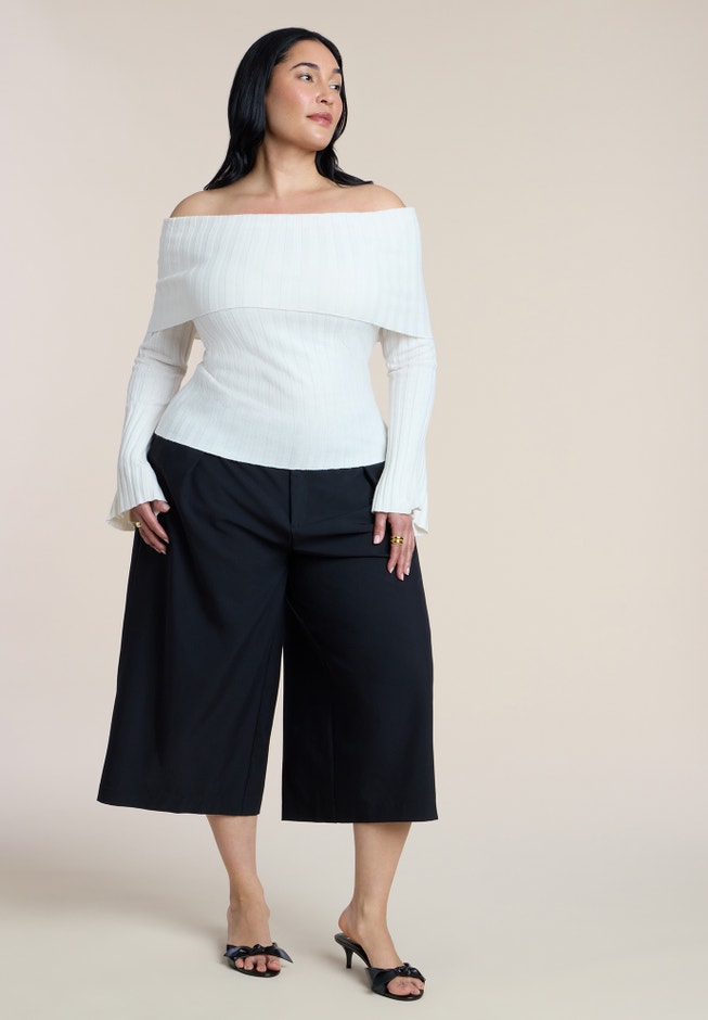 Off The Shoulder Ribbed Sweater image number 2