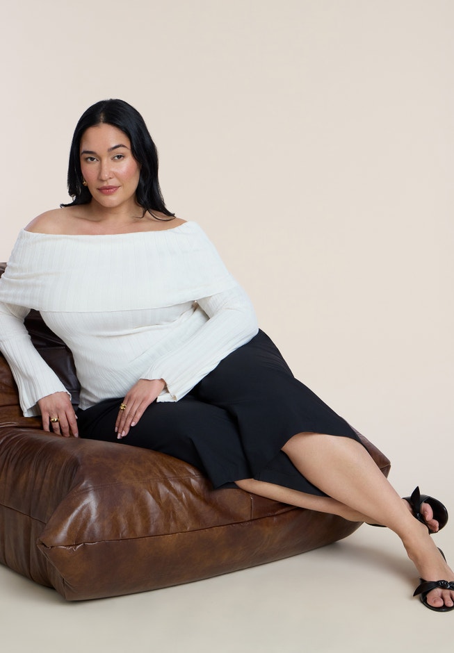 Off The Shoulder Ribbed Sweater image number 3