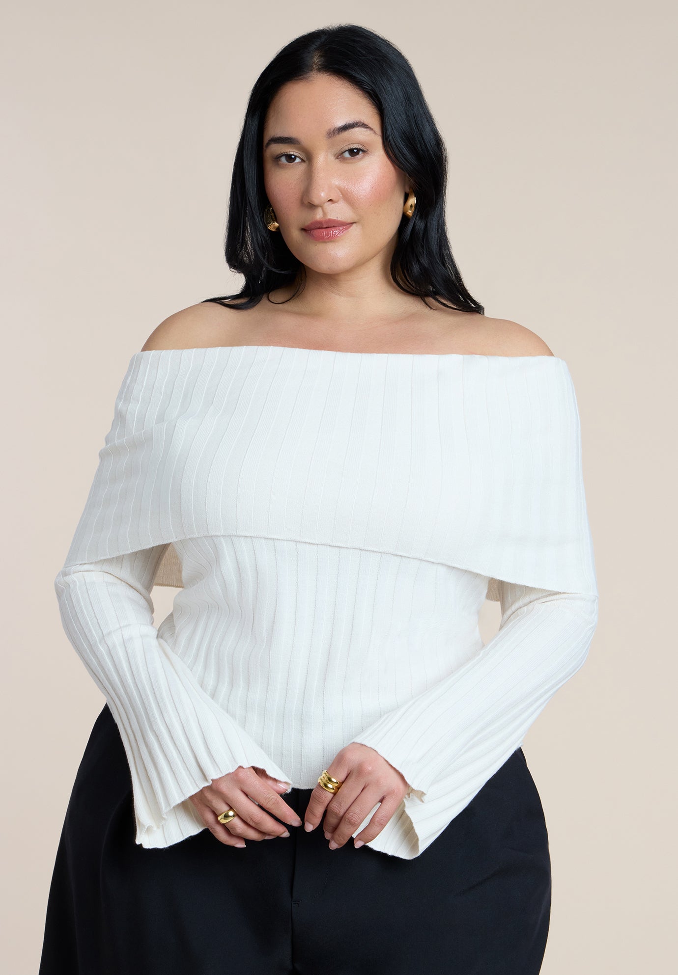 Off The Shoulder Ribbed Sweater image number 0