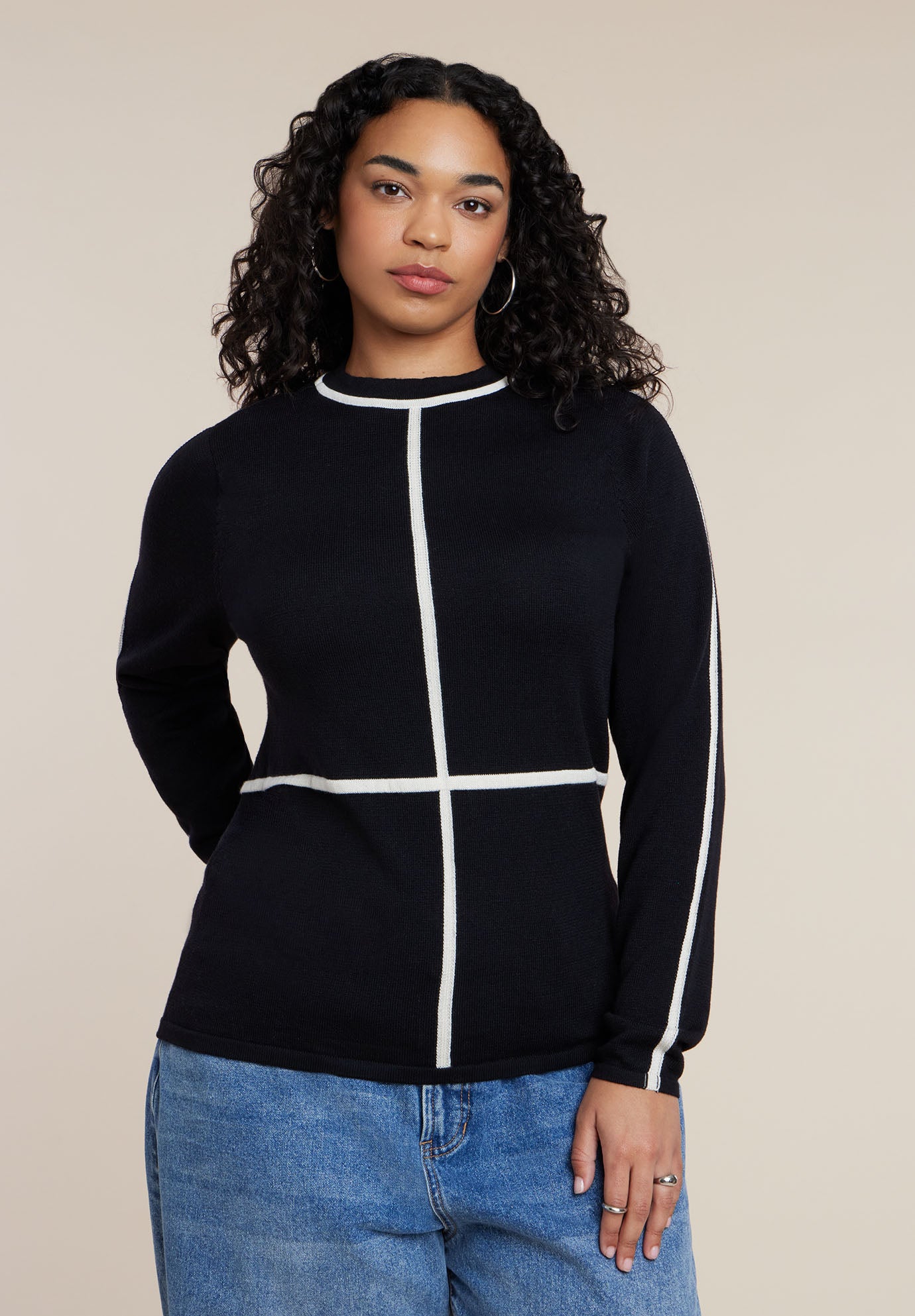 Contrast Line Detail Turtleneck Sweater