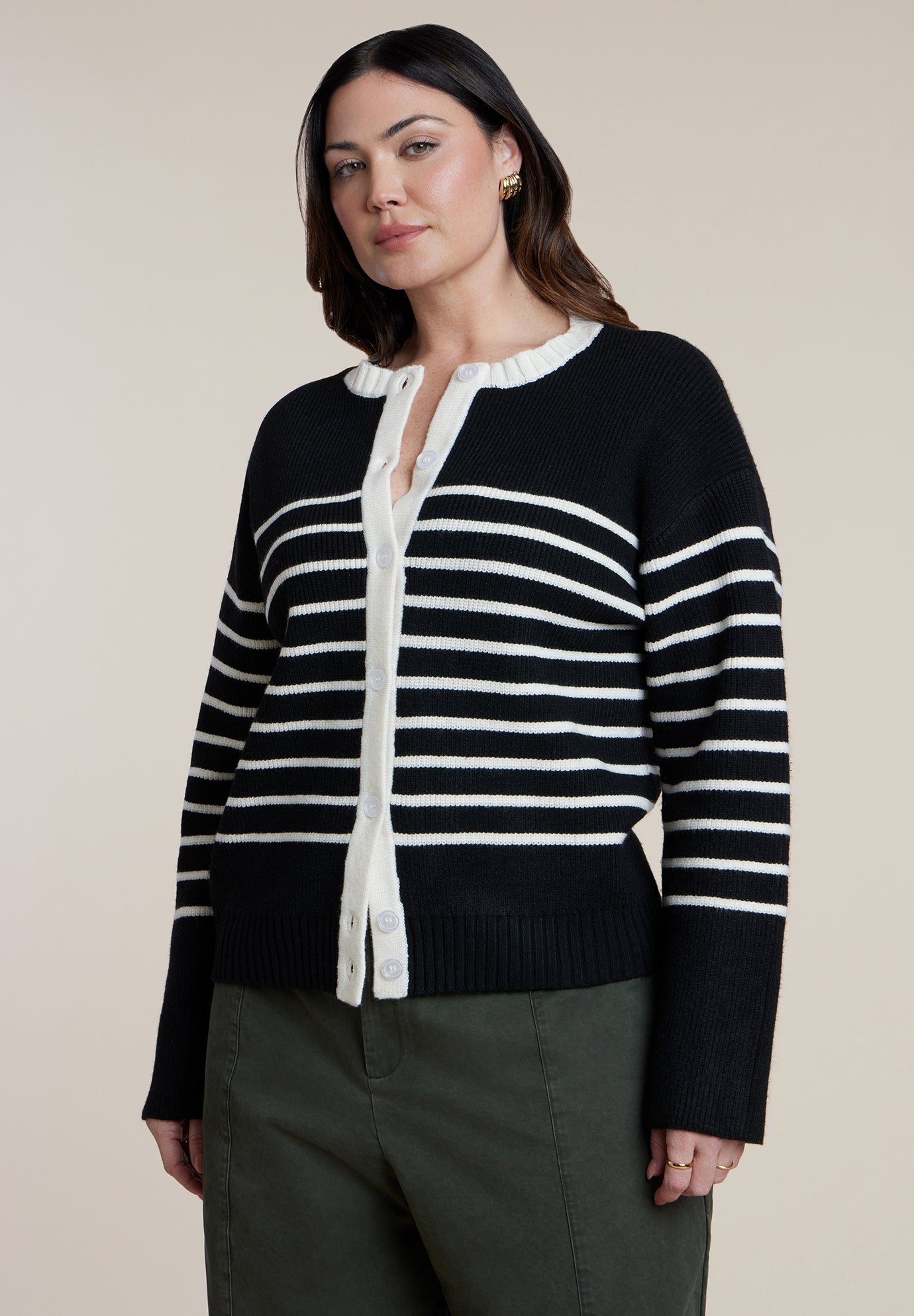 Striped Crewneck Cardigan image number 1