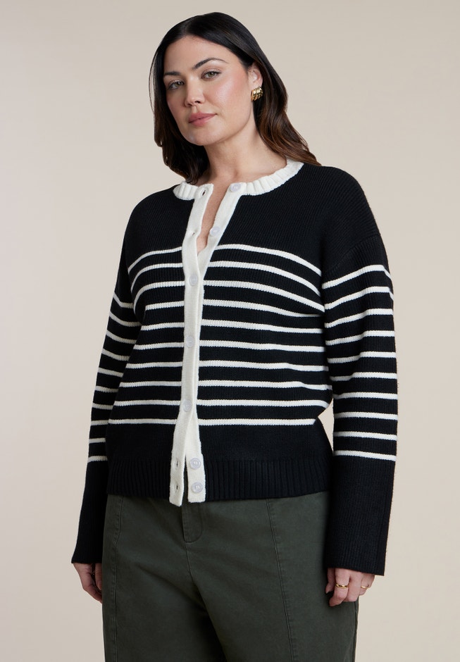 Striped Crewneck Cardigan image number 1