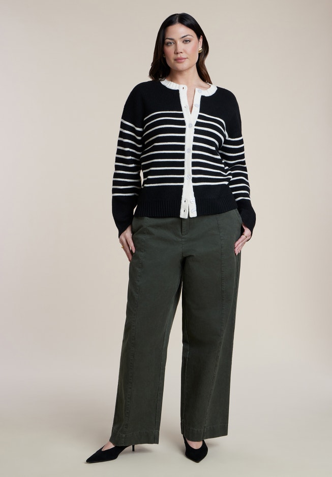 Striped Crewneck Cardigan image number 3