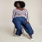 Striped Wrap Front Cropped Sweater image number null