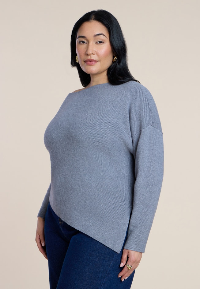 Off The Shoulder Sweater With Side Slit image number 1